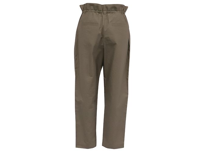Pantalones Straight-Leg Paper Bag Brunello Cucinelli en algodón olive Verde Verde oliva - vista 3