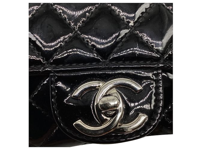 Chanel CC Quilted Pattern Wallet On Chain in Black Patent Leather - view 10