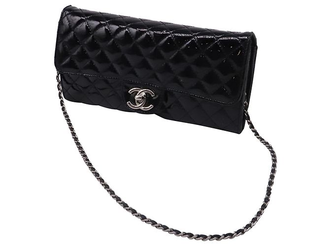 Chanel CC Quilted Pattern Wallet On Chain in Black Patent Leather - view 2