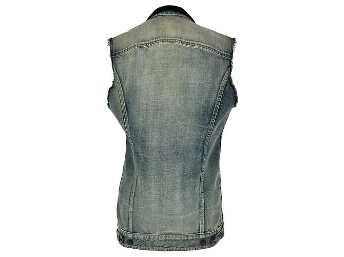 Autre Marque Saint Laurent Denim-Weste mit Smoking-Kragen aus blauer Baumwolle - Ansicht 3