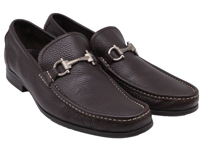 Salvatore Ferragamo Mocassini Ferragamo Gancini Bit in pelle marrone - vista 3