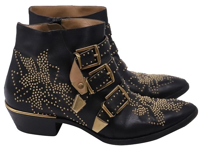 Botines bajas Chloé Susanna con tachuelas en cuero negro - vista 3