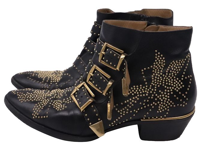 Botines bajas Chloé Susanna con tachuelas en cuero negro - vista 4