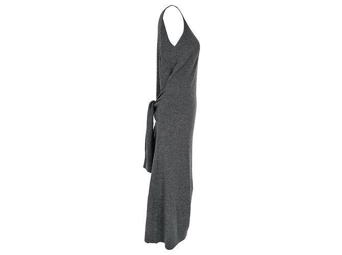 Joseph ärmelloses Midi-Kleid mit Bindegürtel aus grauer Wolle - Ansicht 5