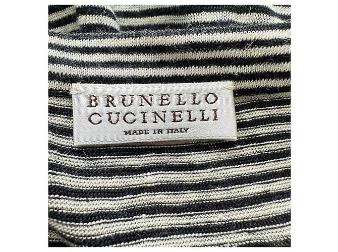 Brunello Cucinelli Canotta a righe in lino nero e bianco - vista 4