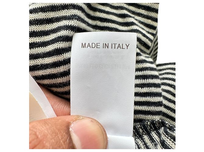 Brunello Cucinelli Canotta a righe in lino nero e bianco - vista 8
