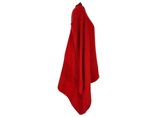 Pull cape en maille côtelée Rick Owens en laine rouge - vue 2