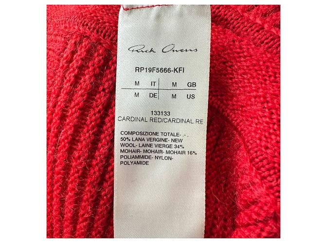 Pull cape en maille côtelée Rick Owens en laine rouge - vue 5