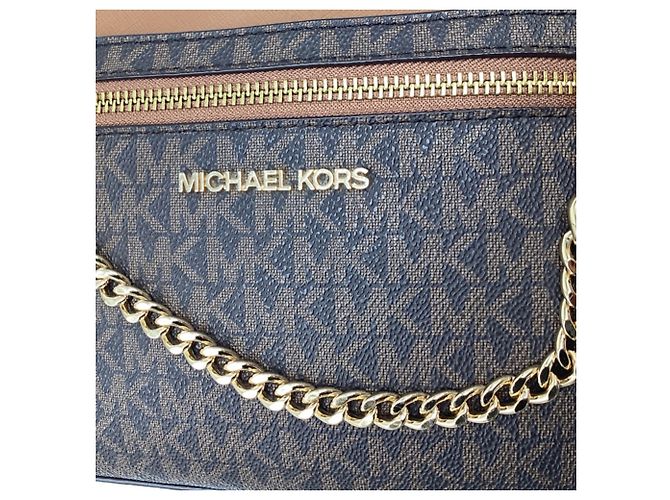 Borsa Crossbody Michael Kors Jet Set Large EW Zip Chain in pelle marrone Rosso - vista 14