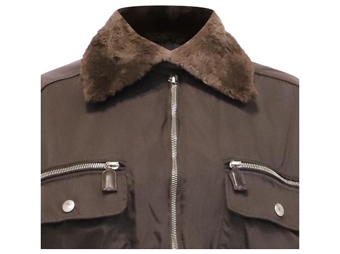 Prada Bomberjacke mit Pelzkragen aus braunem Polyester Rot - Ansicht 2