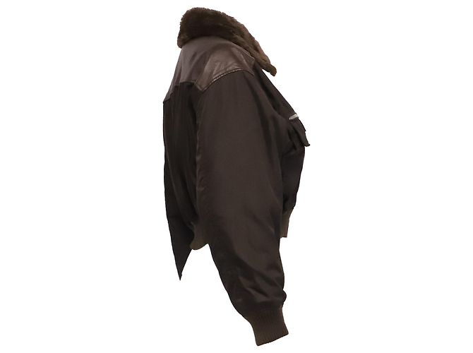Prada Bomberjacke mit Pelzkragen aus braunem Polyester Rot - Ansicht 3