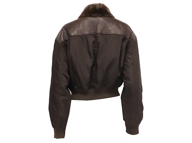 Prada Bomberjacke mit Pelzkragen aus braunem Polyester Rot - Ansicht 4