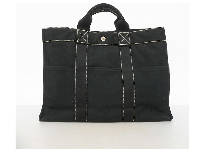 Hermès Bolso Tote Hermes Deauville MM Canvas Negro - vista 9