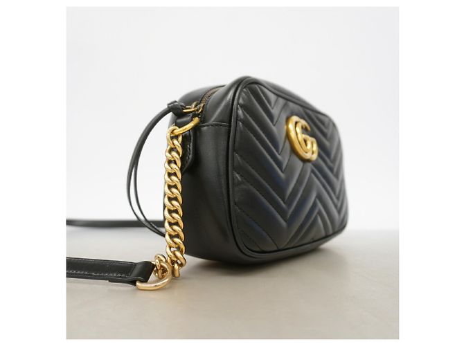 Borsa a tracolla in pelle Gucci GG Marmont Nero - vista 2