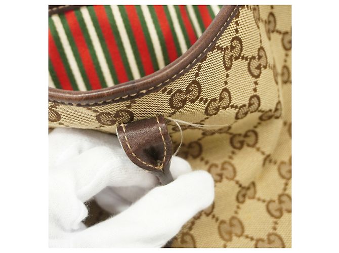 Borsa Tote Gucci in tela beige e marrone - vista 11