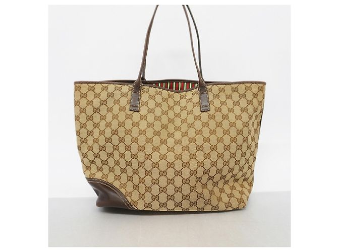 Borsa Tote Gucci in tela beige e marrone - vista 12