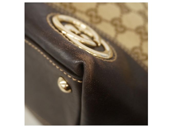 Borsa Tote Gucci in tela beige e marrone - vista 6