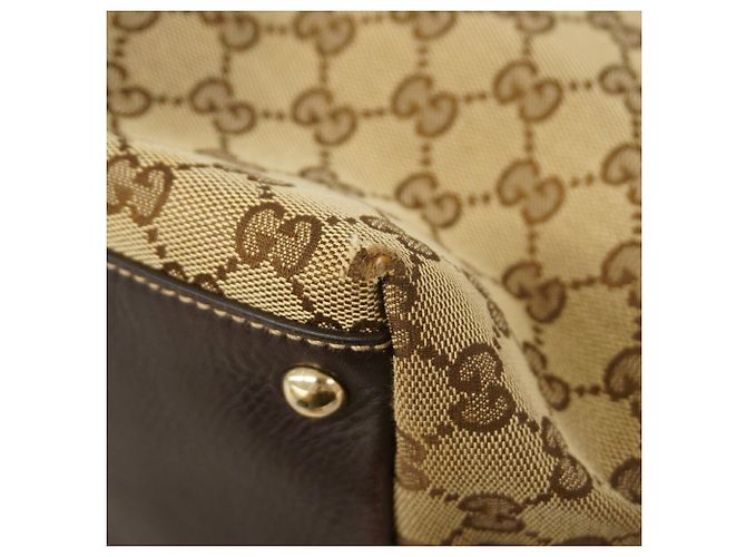 Borsa Tote Gucci in tela beige e marrone - vista 7