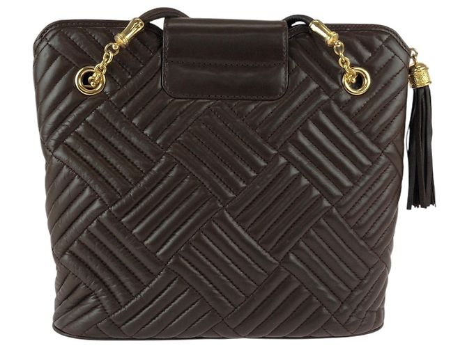 BALLY Vintage gesteppte braune Leder-Schultertasche mit Kette - Ansicht 2