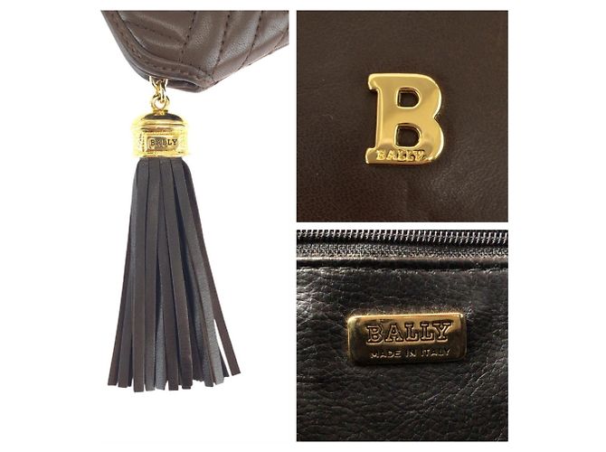 BALLY Vintage gesteppte braune Leder-Schultertasche mit Kette - Ansicht 3