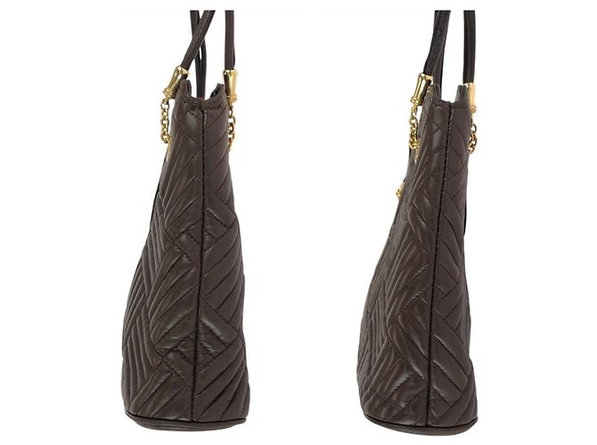 BALLY Vintage gesteppte braune Leder-Schultertasche mit Kette - Ansicht 7