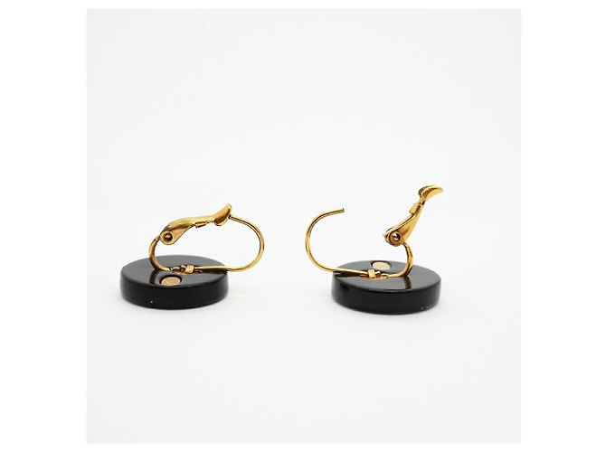 Boucles d'oreilles puces Chanel Coco Mark Camélia Dorées Noir Blanc - vue 3