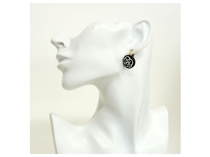Boucles d'oreilles puces Chanel Coco Mark Camélia Dorées Noir Blanc - vue 5
