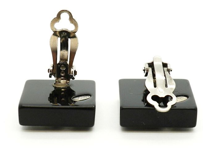 Chanel Black and Silver Clip-On Ohrringe Schwarz Silber - Ansicht 3