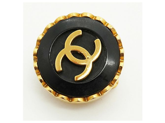 Classique Boucles d'oreilles clips Chanel Coco Mark Circle Noir Doré - vue 6
