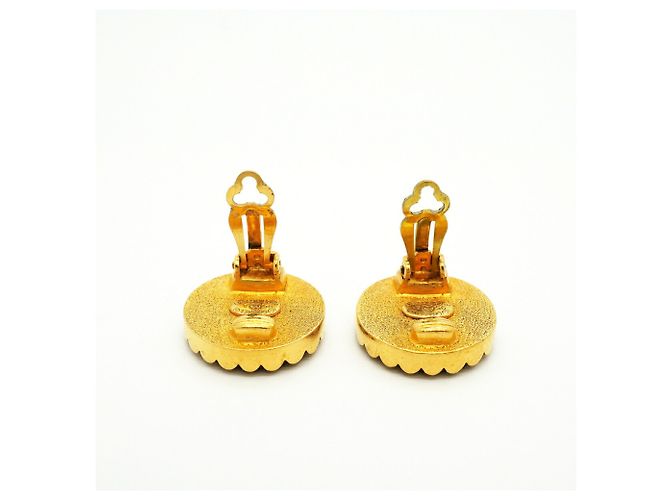 Classique Boucles d'oreilles clips Chanel Coco Mark Circle Noir Doré - vue 7