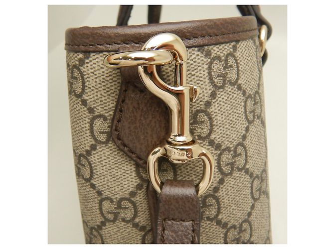 Mala Tote Gucci Small GG Supreme tela e couro bege - vista 11