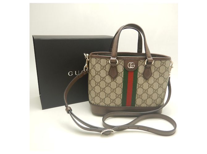Mala Tote Gucci Small GG Supreme tela e couro bege - vista 20