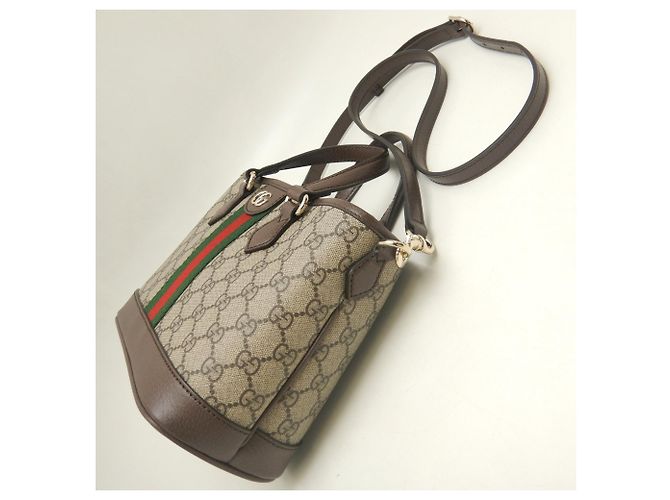 Mala Tote Gucci Small GG Supreme tela e couro bege - vista 4