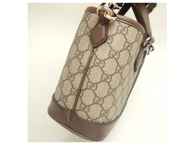 Mala Tote Gucci Small GG Supreme tela e couro bege - vista 7