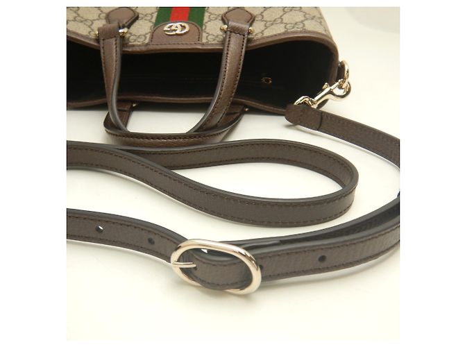 Mala Tote Gucci Small GG Supreme tela e couro bege - vista 9