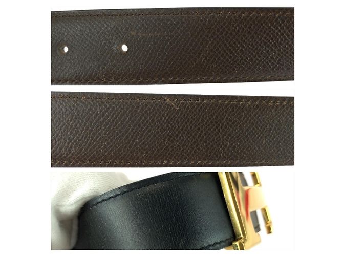 Hermès Cinturón reversible HERMES Constance con hebilla H Castaño Negro - vista 6