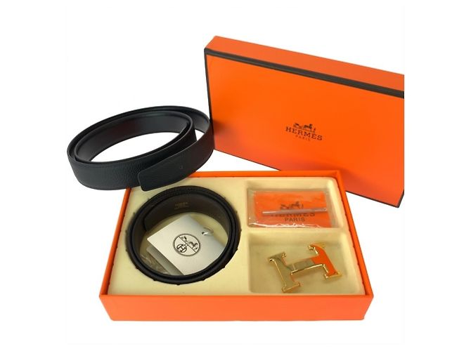 Hermès Cinturón reversible HERMES Constance con hebilla H Castaño Negro - vista 8