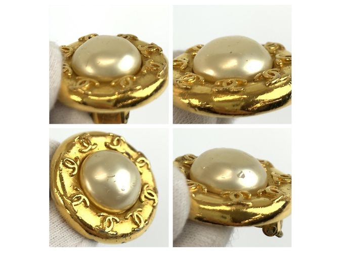 CHANEL Vintage Coco Mark vergoldete Kunstperlen-Ohrringe Golden - Ansicht 5