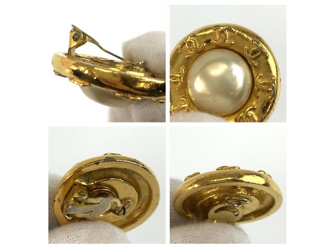 CHANEL Vintage Coco Mark vergoldete Kunstperlen-Ohrringe Golden - Ansicht 6