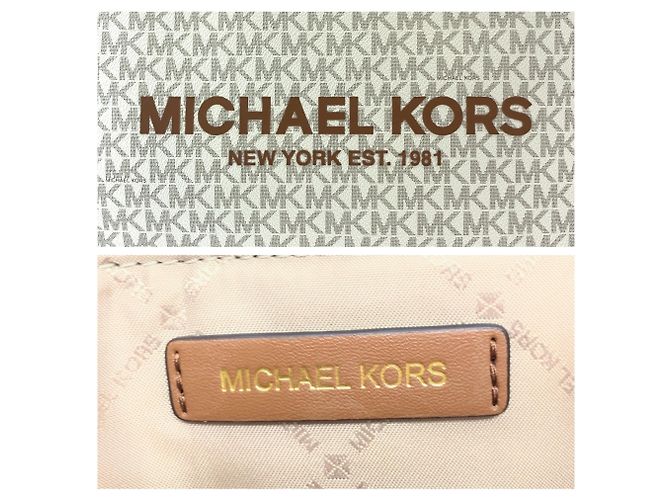 Borsa Tote Michael Kors MK Signature Mirella Marrone Bianco - vista 3