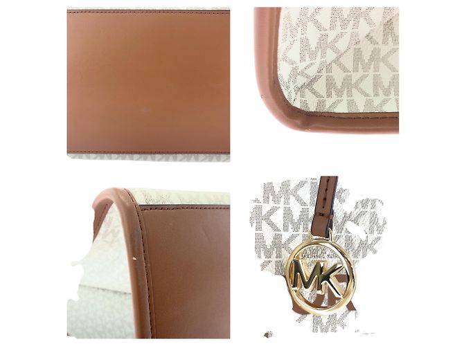 Borsa Tote Michael Kors MK Signature Mirella Marrone Bianco - vista 5