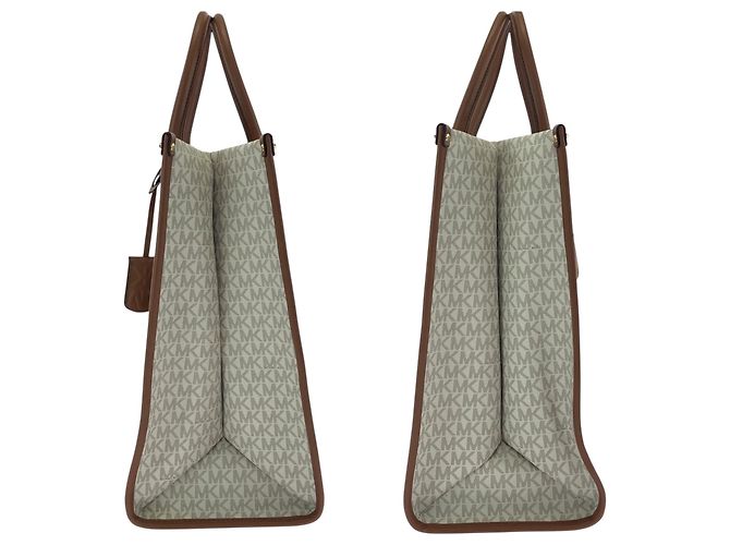 Borsa Tote Michael Kors MK Signature Mirella Marrone Bianco - vista 7