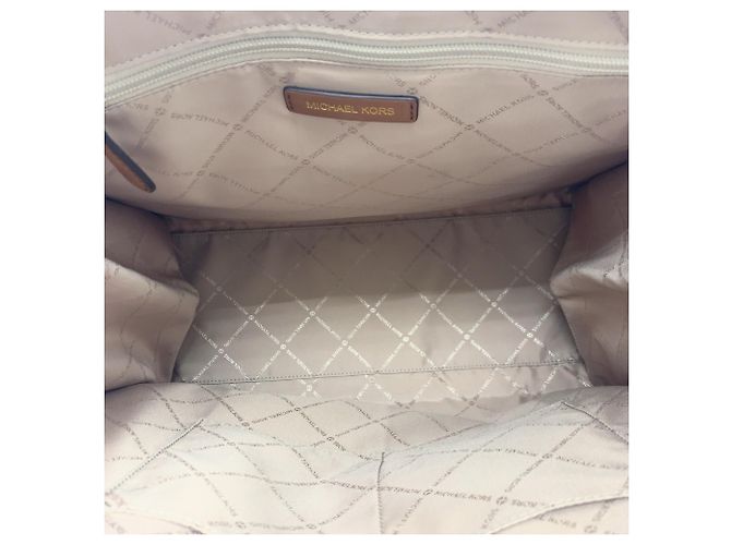 Borsa Tote Michael Kors MK Signature Mirella Marrone Bianco - vista 8
