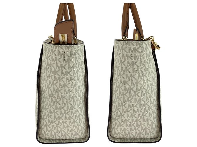 Bolso de hombro Michael Kors Medium Ivory Gray Castaño Crudo - vista 6