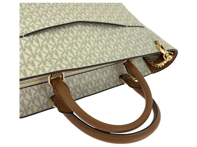 Bolso de hombro Michael Kors Medium Ivory Gray Castaño Crudo - vista 7