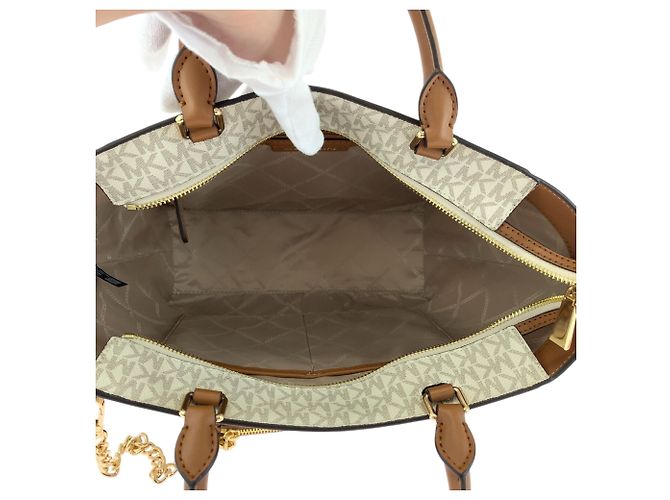 Bolso de hombro Michael Kors Medium Ivory Gray Castaño Crudo - vista 8