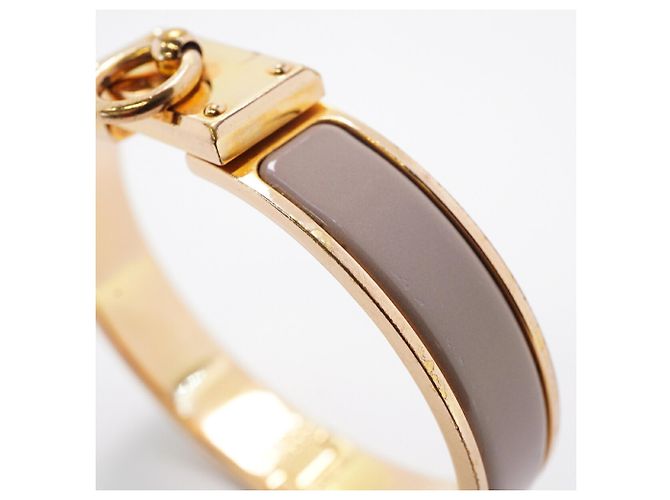 Bracelete Hermès Clic H GP Plated Gold Greige Dourado Cinza - vista 12