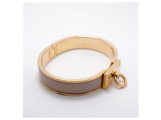 Bracelete Hermès Clic H GP Plated Gold Greige Dourado Cinza - vista 2