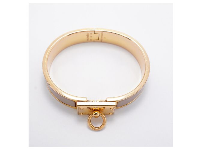 Bracelete Hermès Clic H GP Plated Gold Greige Dourado Cinza - vista 3