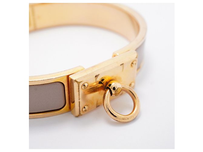 Bracelete Hermès Clic H GP Plated Gold Greige Dourado Cinza - vista 8